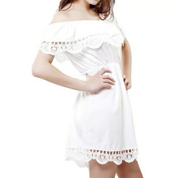 Bohemian Lace Chiffon Off The Shoulder Dress - Picture 4 of 7